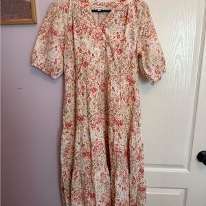 Wonderly Pink and Cream Floral Midi Dress